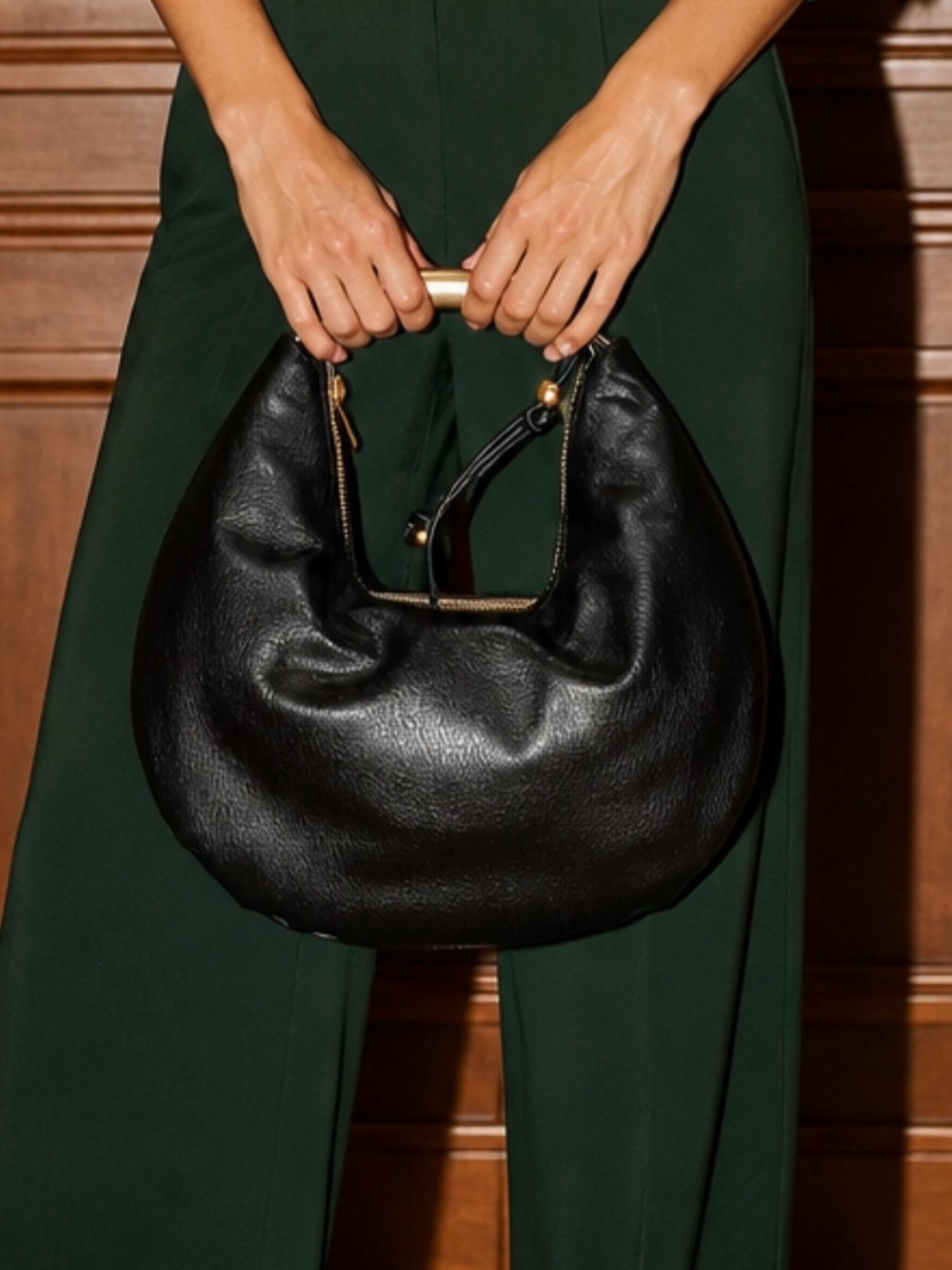a new day Black Crescent Hobo with Gold Top Handle